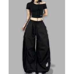 American Streetwear Jogging Cargo Pants Women High Waist Side Straps Loose Punk Wide Leg Trousers Fashion Hip Hop Parachute Pant