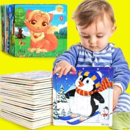 20Piece 3D Wooden Puzzle Cartoon Animal Vehicle Cognitive Jigsaw Puzzle Early Learning Educational Puzzle Toys for Children