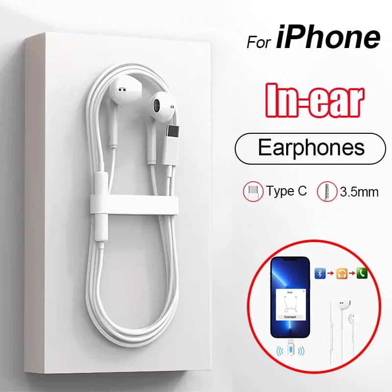 Original Type C Wired Headphones For Apple iPhone 17 Air 16 15 14 13 12 11 Pro Max XR 7 8 Plus 3.5MM Earphones Phone Accessories