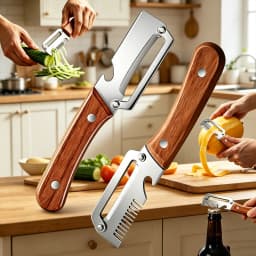 Multi Functional Vegetable Peeler Stainless Steel With Wooden Handle Fruit Potato Slicer Bottle Opener Kitchen Peeling Tools