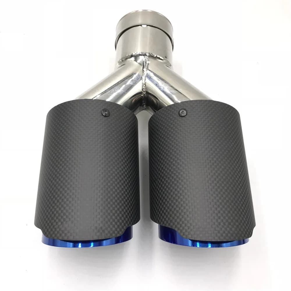 1Piece AK Dual Exhaust Tip Glossy Carbon Fiber Black Pipe Double Exhaust Tail End Pipe Exhaust Muffler Tip for Universal