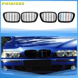 For BMW E39 5 Series 525 528 530 Gloss Black Grille Car Front Hood Grill Kidney Grilles Racing Grill 99-03 Accessories Dual Line