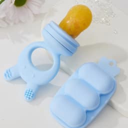 2pcs/set Baby Cartoon Food Feeder BPA Free Silicone Toddlers Hand Ring Food Supplement Storage Container Ice Cream Grid Mold