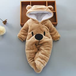 Baby Hooded Footie Romper Snap Up Fleece Snowsuit with Headband Foot Cover Jumpsuit Winter Cute Pattern Jumpsuit Outwear