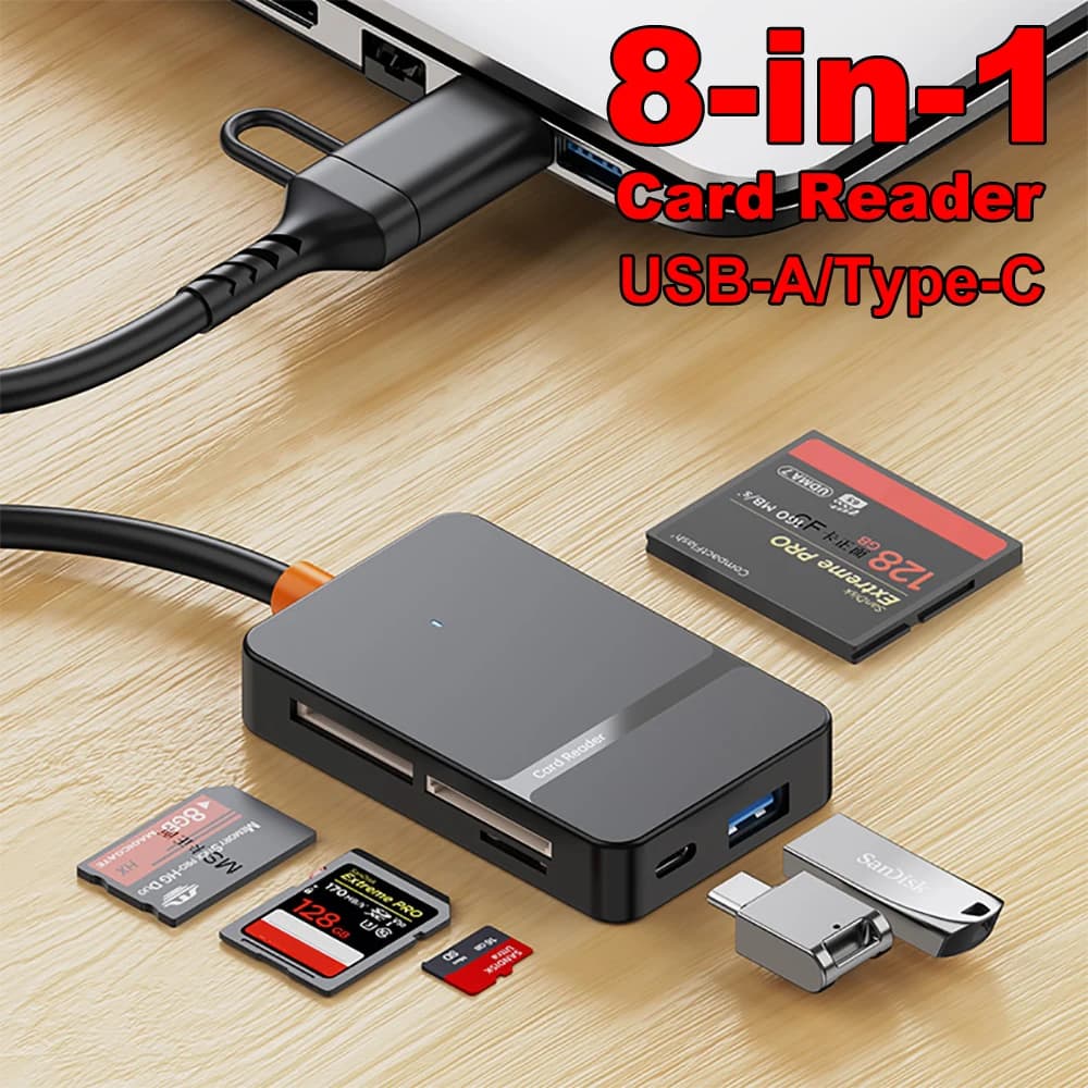 8 in 1 Card Reader USB3.0 Type C to SD TF CF MS Memory Card Adapter Multi-functional Card Reader 5Gbps High-speed Transmission