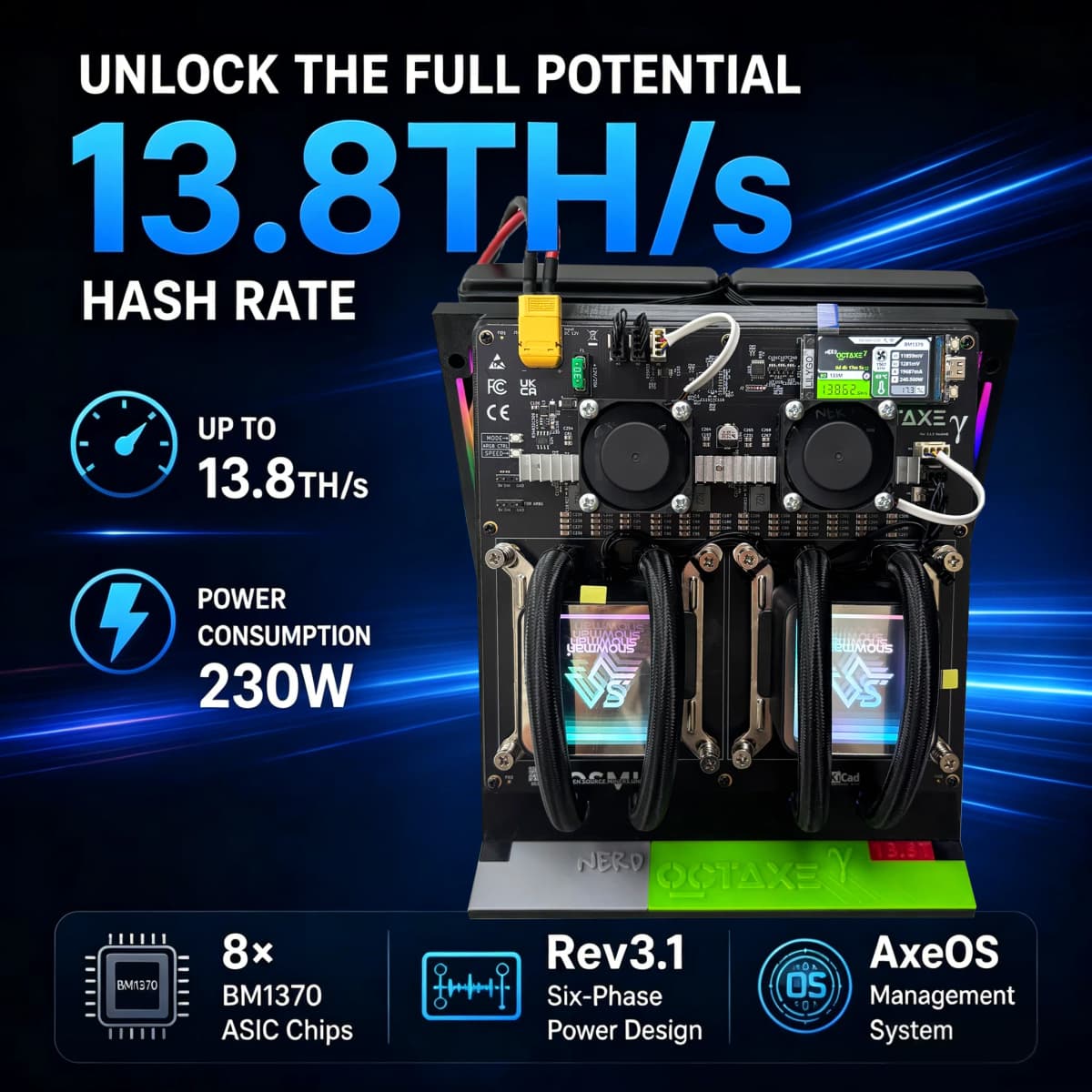 NerdOCTaxe Hydro Rev3.1 13.8Th/s 230W 8*BM1370 ASIC Chips Bitcoin Miner BTC Solo Miners Bitcoin Silent Mining Lottery Machine