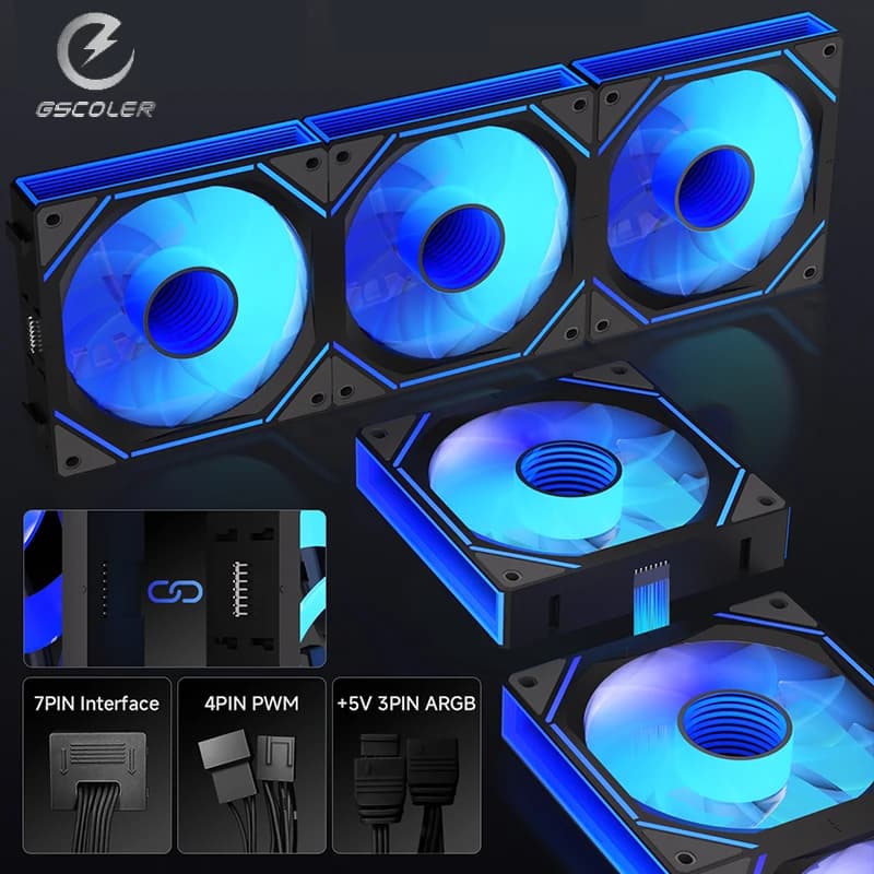 GSCOLER FC120 3IN1 Computer Chassis Fan 12cm PWM Quiet Cooling Fan 12V Large Air Volume 52.65CFM/800-1800RPM ARGB fan for PCcase