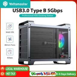 【Free Local Warehouse】Yottamaster 5-Slot RAID External Hard Drive Enclosure 2.5" 3.5" SATA HDD/SSD Enclosure with RGB Silent F