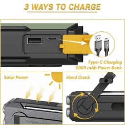 Emergency Radio Solar Hand Crank NOAA Weather Radio AM FM Portable 2000mAh Power Bank Rechargeable Survival Gear LED Camping Flashlight Reading Lamp SOS Alarm Hurricane Earthquake Emergency Kit Battery Operated For Home Outdoor Adventures Hiking