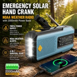 Emergency Radio Solar Hand Crank NOAA Weather Radio AM FM Portable 2000mAh Power Bank Rechargeable Survival Gear LED Camping Flashlight Reading Lamp SOS Alarm Hurricane Earthquake Emergency Kit Battery Operated For Home Outdoor Adventures Hiking