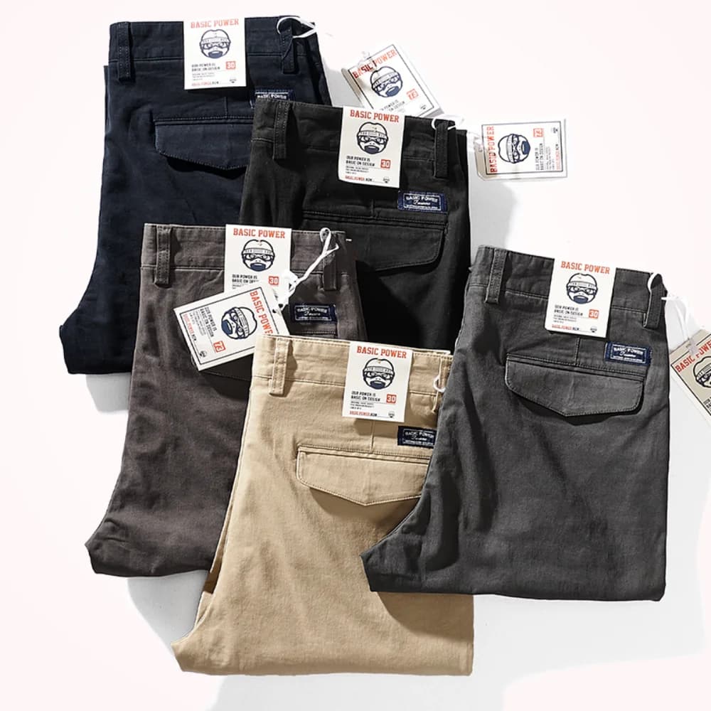Spring New American Retro Heavyweight Woven Twill Stretch Pants Men's Pure Cotton Washed Slim Straight Business Casual Trousers