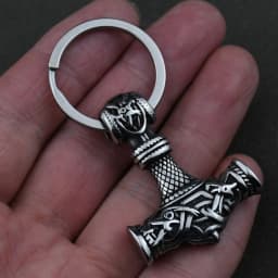 Norse Thor's Hammer Anchor Keychain Men Stainless Steel Viking Keyring Amulet Mjolnir Never Fade Charm Male Jewelry