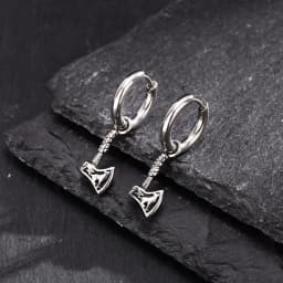 Viking Axe Hoop Earrings for Men,Stainless Steel Vicking Wolf Earrings,Retro Norse Mythology Jewelry Gift for Dad Brothers