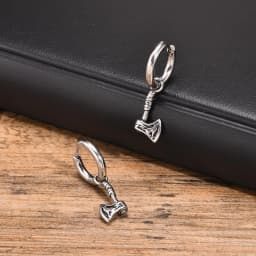 Viking Axe Hoop Earrings for Men,Stainless Steel Vicking Wolf Earrings,Retro Norse Mythology Jewelry Gift for Dad Brothers