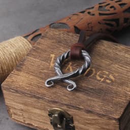 stainless steel Iron Color Viking Odin Rune Pendant Necklace with really leather Chain As Men Gift with wooden box