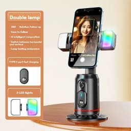 FANGTUOSI 360° Rotation Gimbal Stabilizer Tripod Selfie Stick Desktop Face Tracking With Bluetooth Remote Shutter Light Holder