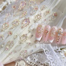 Elegant Gold Scepter 5D Nail Art Stickers Gorgeous Gemstone Luxury Courtly Pattern Necklace Frame Self Adhesive Manicure Decals
