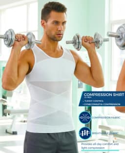 Shapershark Mens Compression Shirt Slimming Body Shaper Vest Gynecomastia Undershirt Tummy Layering  Control Shapewear Tank Top