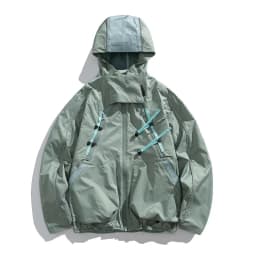 2 Pieces Vest Cloak Jacket Men Women Outdoor Sports Reflective Strip Loose Casual Techwear Waterproof Hooded Cargo Jacket Coat