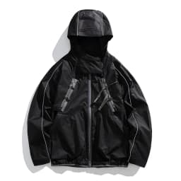 2 Pieces Vest Cloak Jacket Men Women Outdoor Sports Reflective Strip Loose Casual Techwear Waterproof Hooded Cargo Jacket Coat