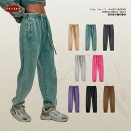 ZODF Retro Autumn Winter Men Batik Washed Cotton Sweatpants Unisex Loose Heavy Weight 420gsm Solid Joggers Pants HY0666