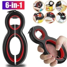 LMETJMA Multifunctional 6 in 1 Can Opener Simple Beer Bottle Opener Jar Gripper Can Beer Lid Twist Off Opener JT05