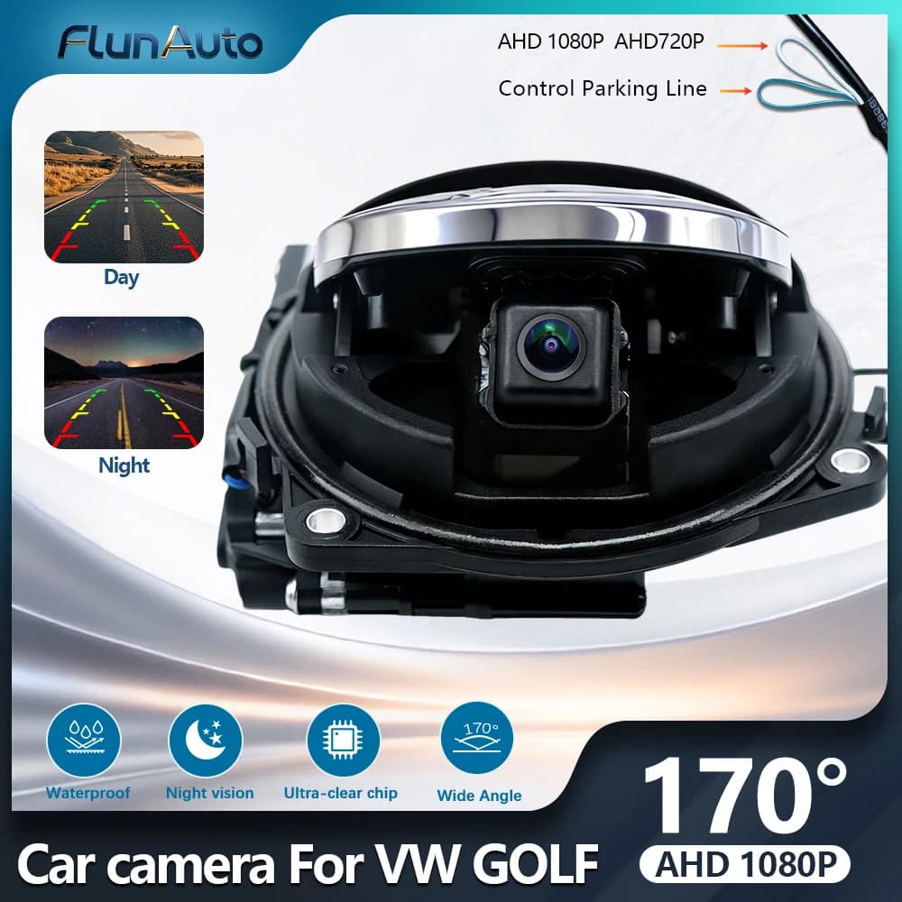 Gold Fisheye 170° AHD 1080P Flip Emblem Reverse Backup Camera For VW Passat CC Golf 6/7/8 Magotan B6/B7/B8 Polo Beetle EOS T-roc