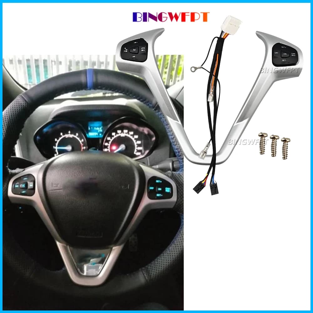 With Frame + Wire Car Cruise Control Buttons Blue / Red Backlight Steering Wheel Volume Button For Ford Fiesta MK7 Ecosport 2013