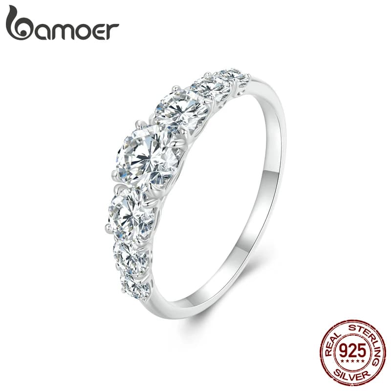 Bamoer Half Eternity Moissanite Ring Heart Setting D Color VVS1 EX Lab Diamond 925 Sterling Silver for Women Engagement Jewelry