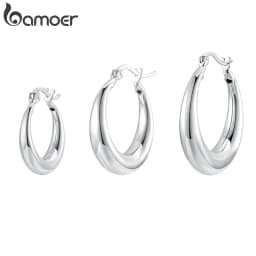 BAMOER White Gold Plated Hoop Earrings Chunky Earring with 925 Sterling Silver Ear Buckles Punk Women Hypoallergenic Ear Jewelry
