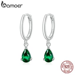 BAMOER Silver ISHWAR Green Water Drop Earrings 925 Sterling Silver 4 Colors Drop Shape Earring for Women Statement Jewelry