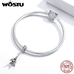 Wostu 925 Sterling Silver Travel Landmark Charms Camera Globe Airplane Eiffel Tower Big Ben Dangle Beads Fit Bracelet Women DIY