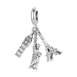 Wostu 925 Sterling Silver Travel Landmark Charms Camera Globe Airplane Eiffel Tower Big Ben Dangle Beads Fit Bracelet Women DIY