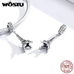 Wostu 925 Sterling Silver Travel Landmark Charms Camera Globe Airplane Eiffel Tower Big Ben Dangle Beads Fit Bracelet Women DIY