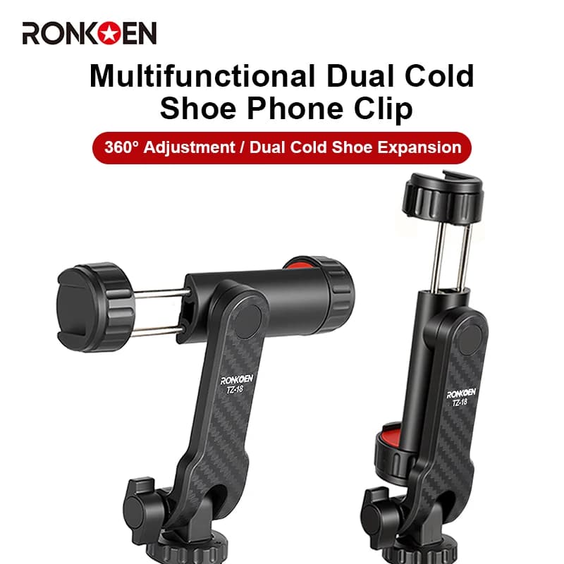 Ronkoen TZ-18 For Samsung iPhone Xiaomi Cellphone Universal 360° Mobile Phone Clip Holder for 1/4 Screw Tripod Mount Adapter