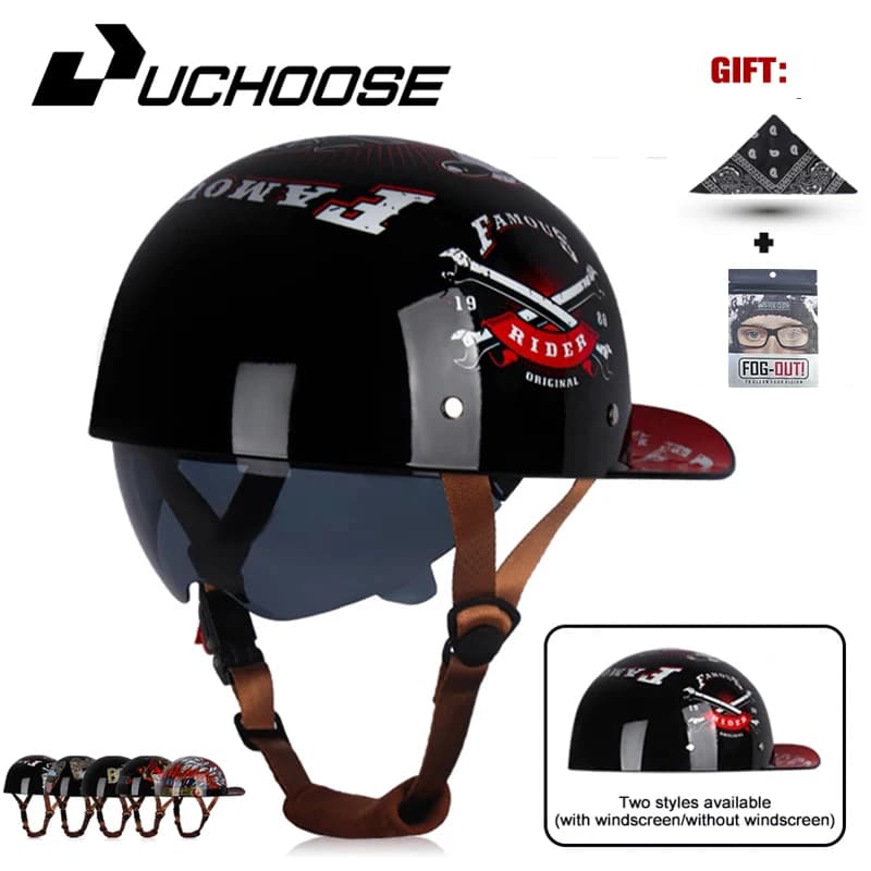 Uchoose Summer Motorcycle Casque DS Baseball Cap Helmet Retro Helmets Vintage Open Face Scooter Cruiser Chopper Gangster
