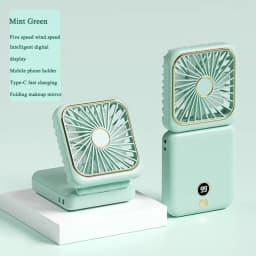 3-in-1 Mini Portable Fan Hanging Neck Fan Handheld Fan & Foldable Mirror with Power Bank, Compact & Portable for Summer Sports