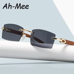 Hiking Camping New Sqaure Brand Anti Light Glasses Men Women Wood Frames Rimless Eyeglasses Fashion Eyewear UV400