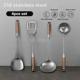 Pear wood stem 316 stainless steel spoon Household stir fry spatula Kitchen long handled spoon slotted spoon Stir fry spatula