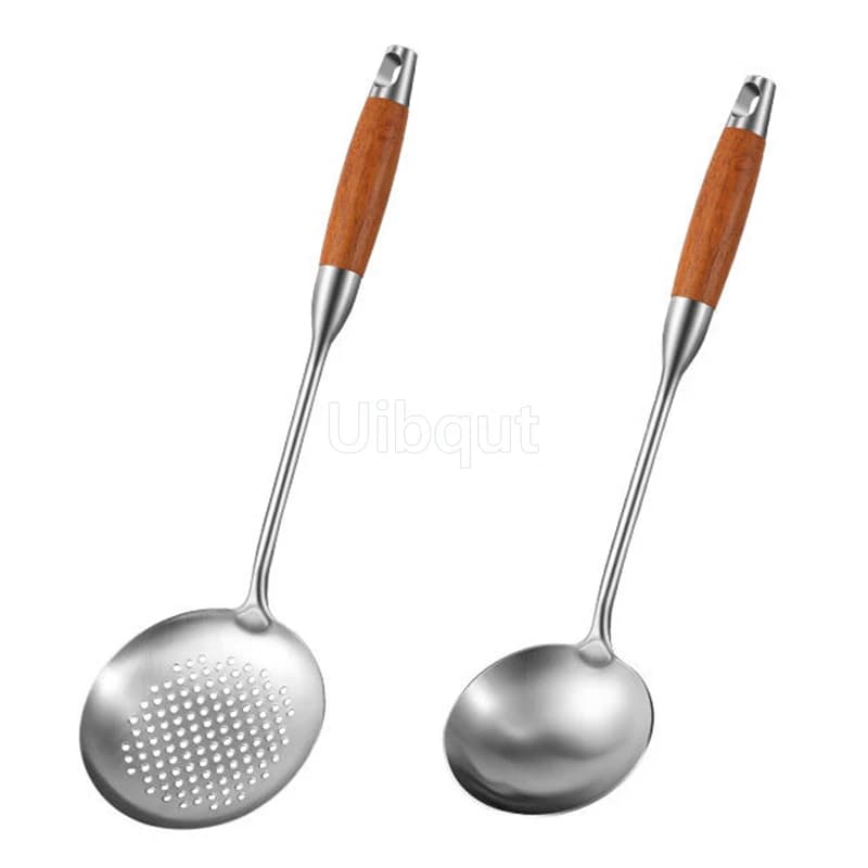 Pear wood stem 316 stainless steel spoon Household stir fry spatula Kitchen long handled spoon slotted spoon Stir fry spatula