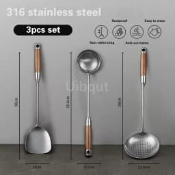 Pear wood stem 316 stainless steel spoon Household stir fry spatula Kitchen long handled spoon slotted spoon Stir fry spatula