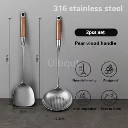 Pear wood stem 316 stainless steel spoon Household stir fry spatula Kitchen long handled spoon slotted spoon Stir fry spatula