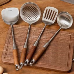 Pear wood stem 316 stainless steel spoon Household stir fry spatula Kitchen long handled spoon slotted spoon Stir fry spatula