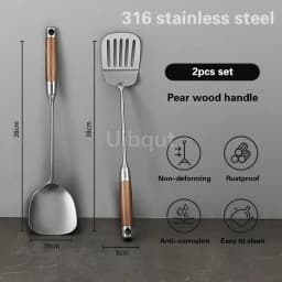 Pear wood stem 316 stainless steel spoon Household stir fry spatula Kitchen long handled spoon slotted spoon Stir fry spatula