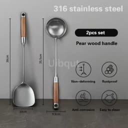 Pear wood stem 316 stainless steel spoon Household stir fry spatula Kitchen long handled spoon slotted spoon Stir fry spatula