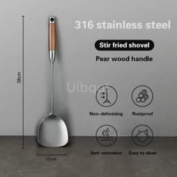 Pear wood stem 316 stainless steel spoon Household stir fry spatula Kitchen long handled spoon slotted spoon Stir fry spatula