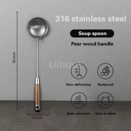Pear wood stem 316 stainless steel spoon Household stir fry spatula Kitchen long handled spoon slotted spoon Stir fry spatula
