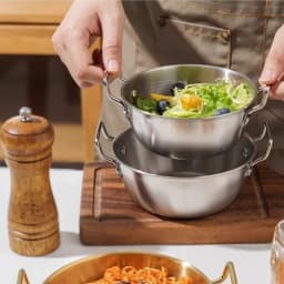 1Pcs Korean Style Cuisine Bowl Durable Stainless Steel Rice Wine Bowls Household Double Ear Snacks Plate Instant Noodle Bowl