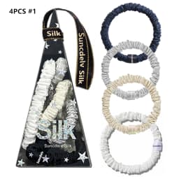 4PCS 100% Pure Mulberry Silk Hair Scrunchies Silk Hair Ties Hairbands Ponytail Holders Solid Color Hair Accessories 22Momme