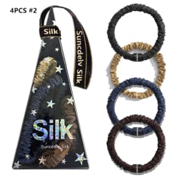 4PCS 100% Pure Mulberry Silk Hair Scrunchies Silk Hair Ties Hairbands Ponytail Holders Solid Color Hair Accessories 22Momme
